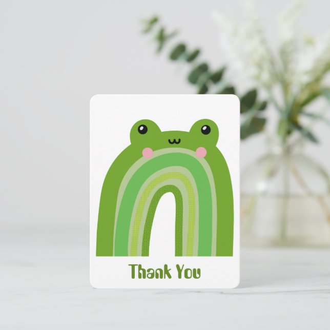 Funny und Niedlich Frosch Rainbow Dankeskarte (Stehend Vorderseite)