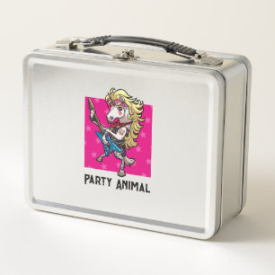 Funny Unicorn Cartoon Party Animal Glam Rocker Metall Brotdose