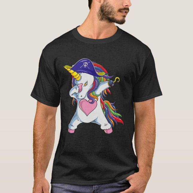 Funny Unicorn Costume Pirate Jolly Roger Flag Hall T-Shirt (Vorderseite)