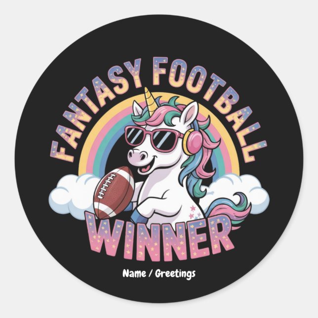 Funny Unicorn Fantasy Football Winner 2025 Style Runder Aufkleber (Vorderseite)
