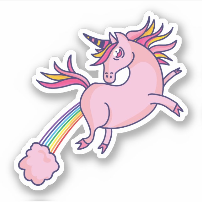 Funny Unicorn Farting Rainbows Cartoon Niedlich Ga Aufkleber (Vorderseite)