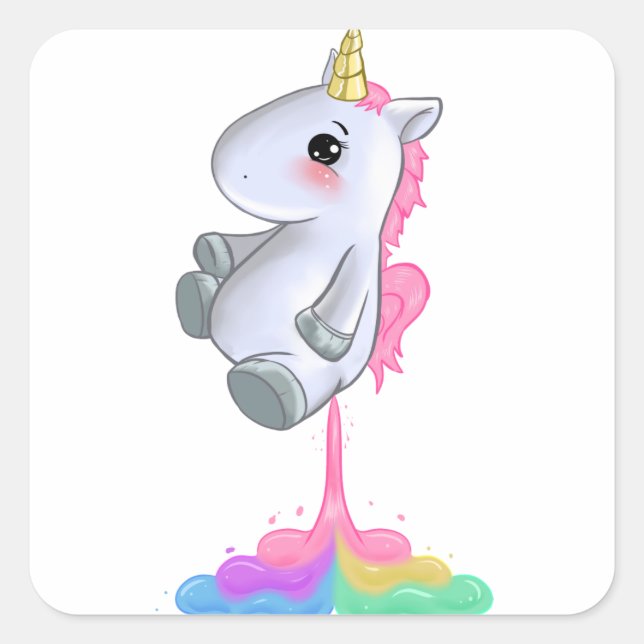 Funny Unicorn farzt Regenbogenfarben Furz Geschenk Quadratischer Aufkleber (Vorderseite)