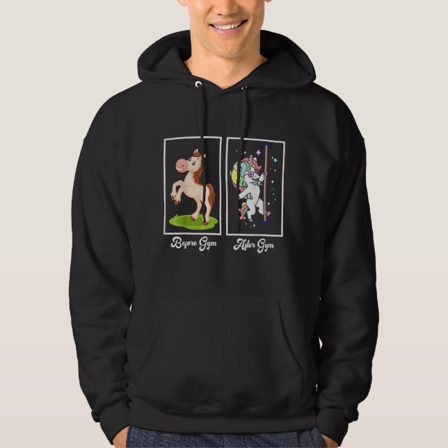 Funny Unicorn Illustration Before After Gym Hoodie (Vorderseite)