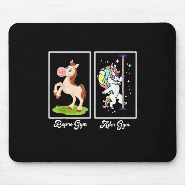 Funny Unicorn Illustration Before After Gym Mousepad (Vorne)