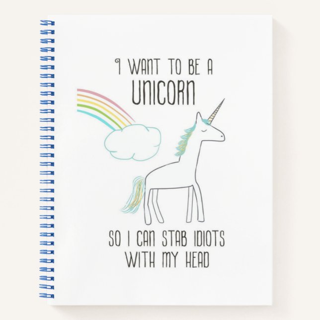Funny Unicorn Illustration mit Sprichwort Notizbuch (Vorderseite)