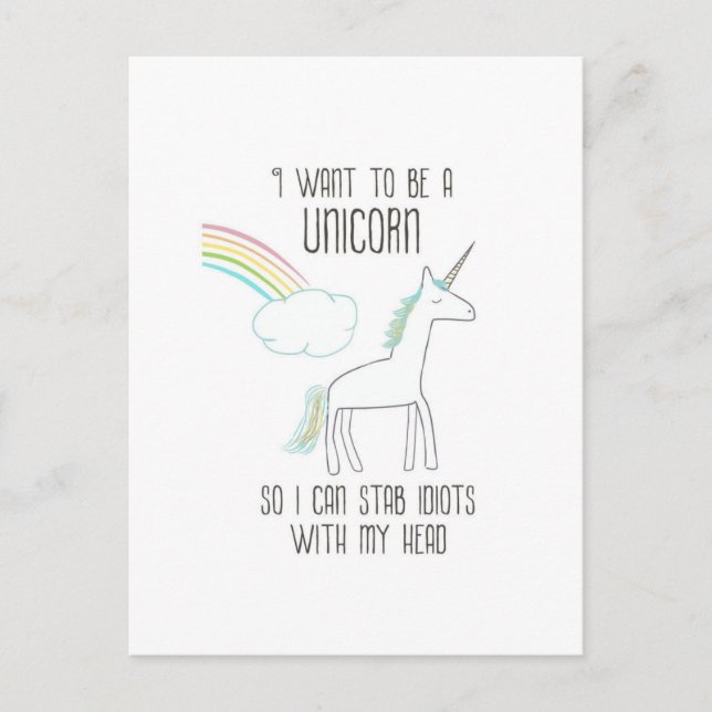 Funny Unicorn Illustration mit Sprichwort Postkarte (Vorderseite)