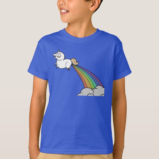 Funny Unicorn Kackend Rainbows T-Shirt (Vorderseite)