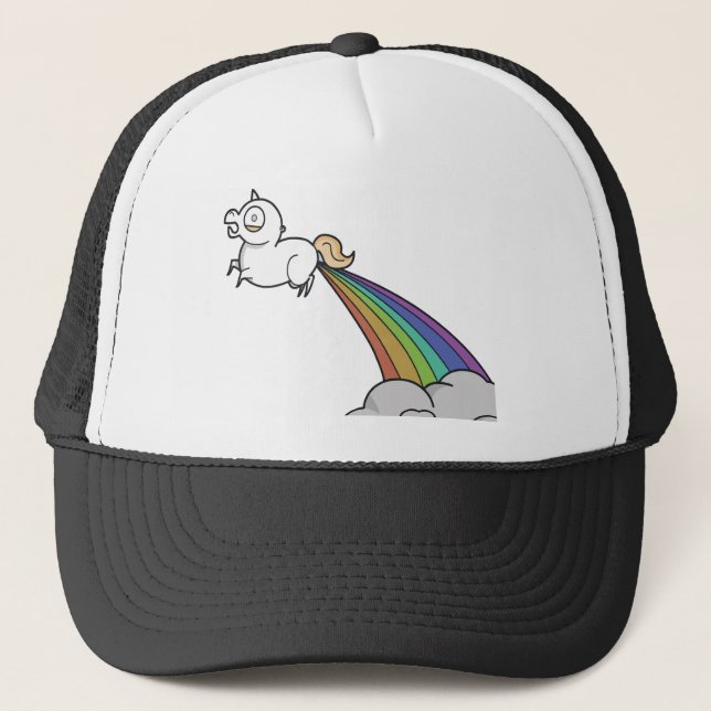 Funny Unicorn Kackend Rainbows Truckerkappe (Vorderseite)