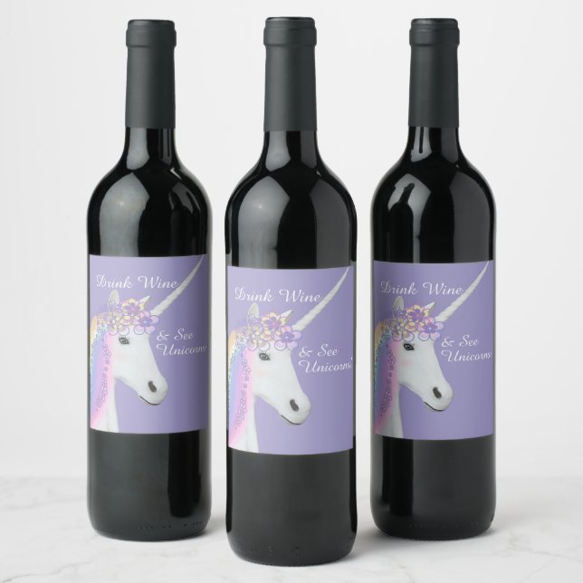 Funny Unicorn Lila Wine Label Weinetikett (Flaschen)