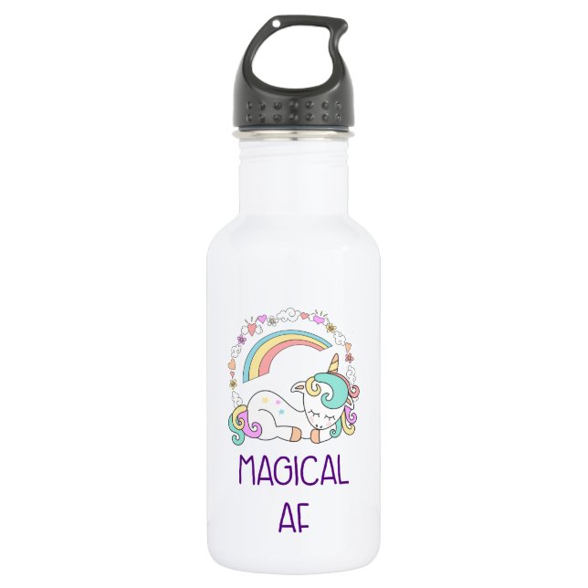 Funny Unicorn Magical AF mit Girly Decoration Edelstahlflasche (Vorderseite)