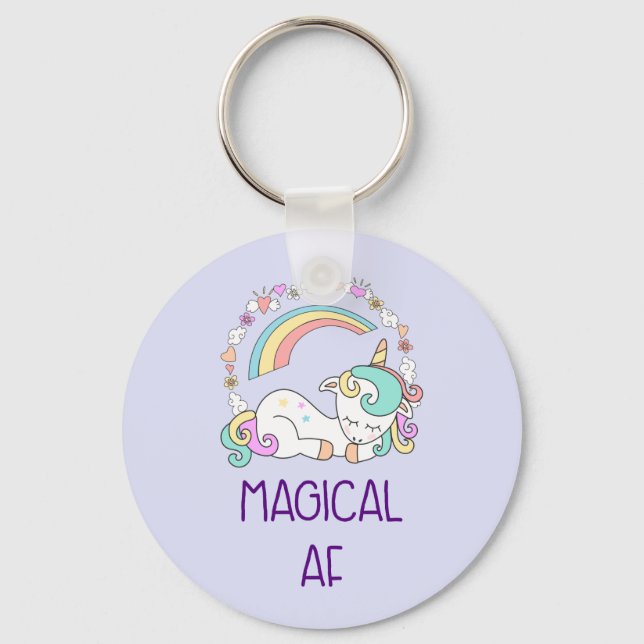 Funny Unicorn Magical AF mit Girly Decoration Schlüsselanhänger (Vorderseite)