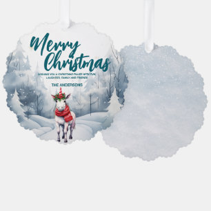 Funny Unicorn Merry Xmas Baum Schnee Urlaub Ornament Karte