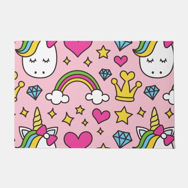 Funny Unicorn Muster Pink Magic Horse Niedlich Fußmatte (Vorderseite)