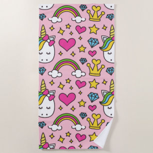 Funny Unicorn Muster Pink Magic Horse Niedlich Strandtuch