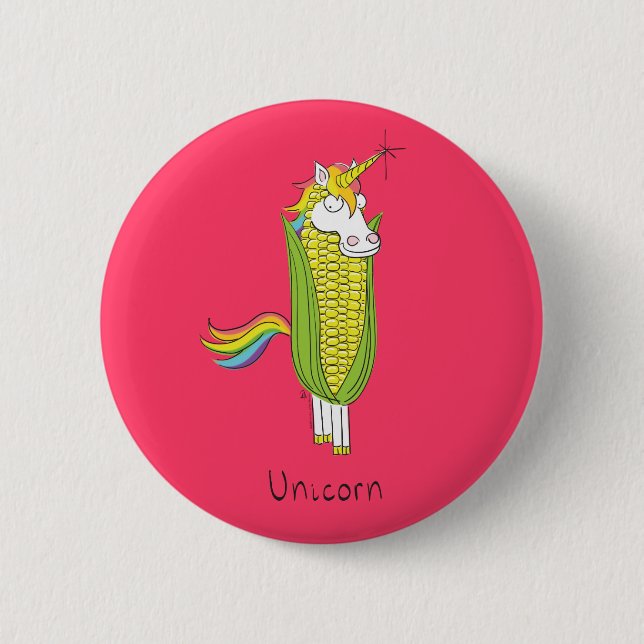 Funny Unicorn Niedlich Kids Cartoon Button (Vorderseite)