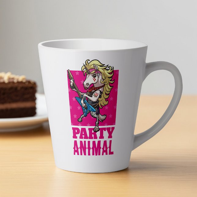 Funny Unicorn Party Animal Glam Rocker Cartoon Milchtasse (Von Creator hochgeladen)
