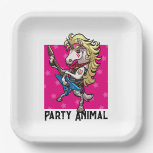 Funny Unicorn Party Animal Glam Rocker Cartoon Pappteller