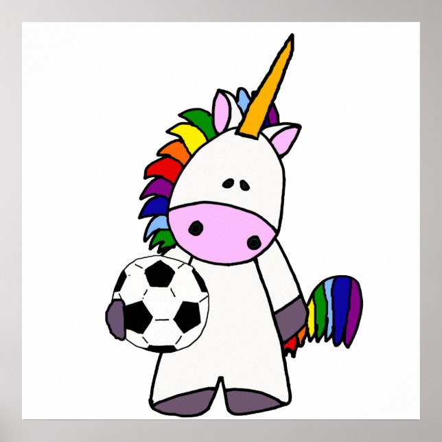Funny Unicorn Playing Soccer Cartoon Poster (Vorne)