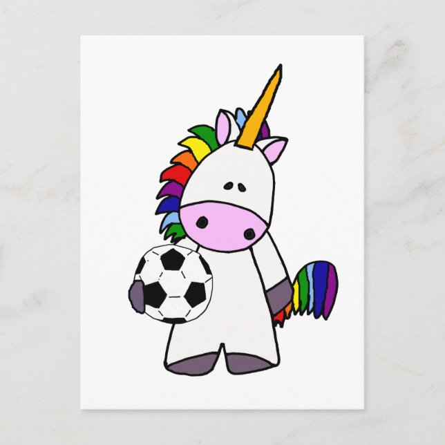Funny Unicorn Playing Soccer Cartoon Postkarte (Vorderseite)