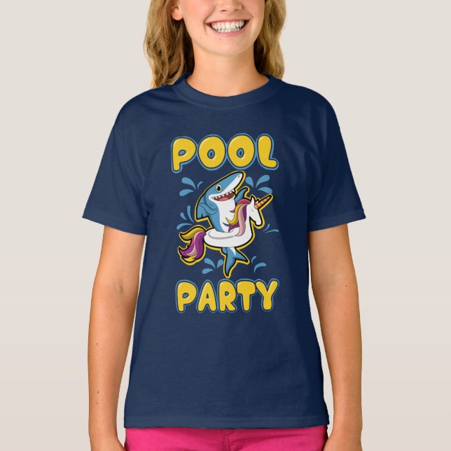 Funny Unicorn Pool Party T - Shirt (Vorderseite)