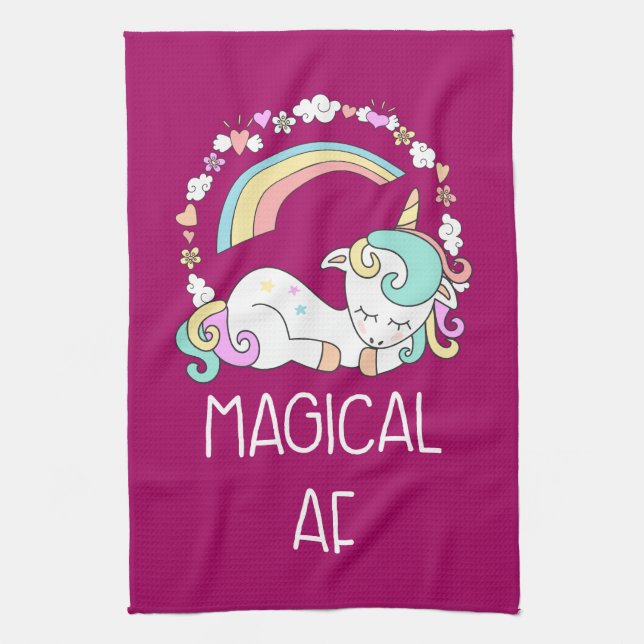 Funny Unicorn Sprichwort Magical AF Illustration Geschirrtuch (Vertikal)