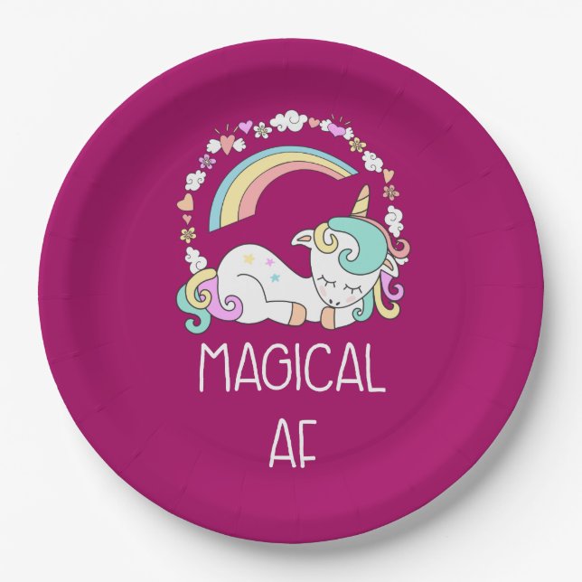 Funny Unicorn Sprichwort Magical AF Illustration Pappteller (Vorderseite)