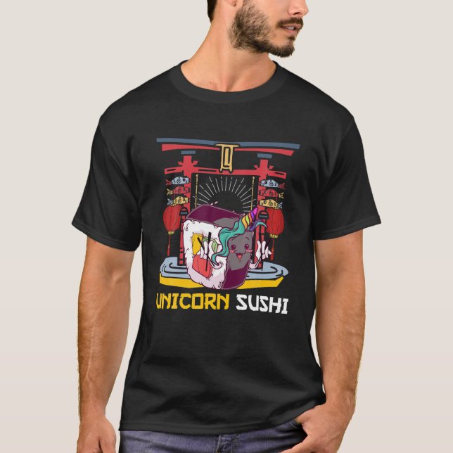 Funny Unicorn Sushi Sticks Rainbow Sushi Meme Pun T-Shirt (Vorderseite)