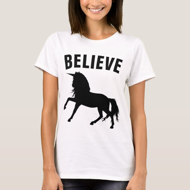 Funny UNICORN T - Shirt BELIEVE (Vorderseite)