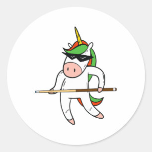 Funny Unicorn Webern Sungles Playing Billiards Gi Runder Aufkleber