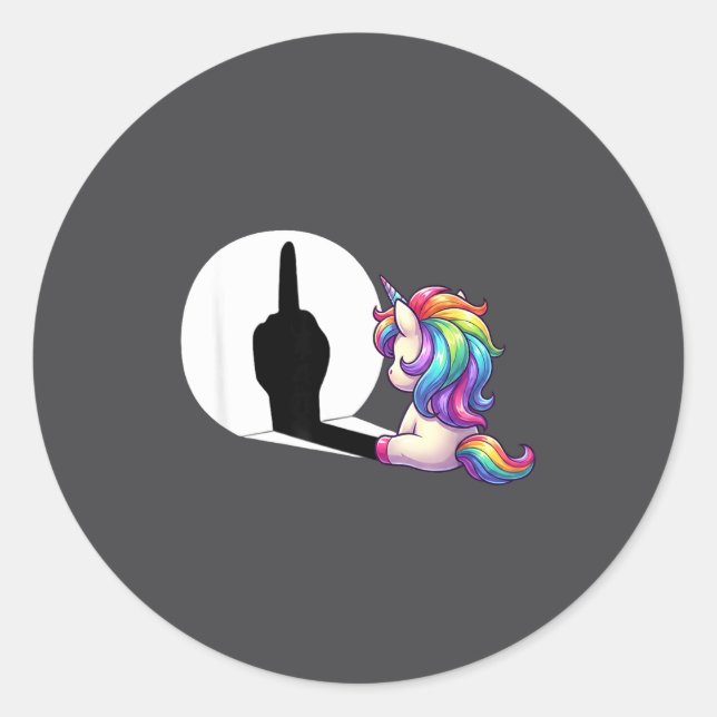 Funny Unicorn With Middle Finger Morning Grouch  Runder Aufkleber (Vorderseite)