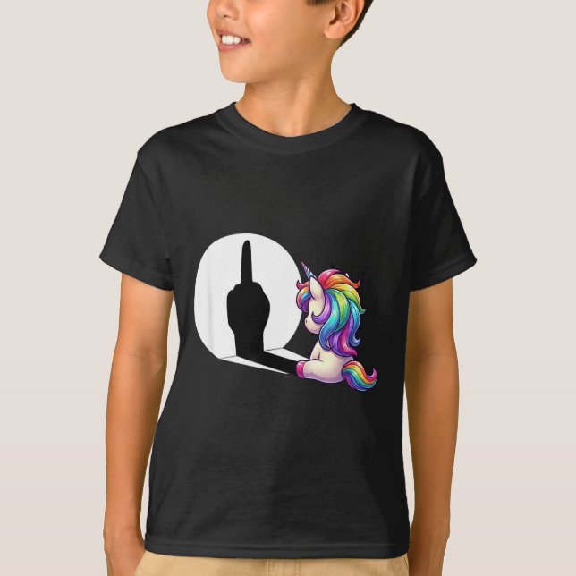 Funny Unicorn With Middle Finger Morning Grouch  T-Shirt (Vorderseite)