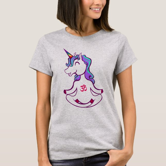 Funny Unicorn Zen Yoga Meditation Lotus Ohm T-Shirt (Vorderseite)