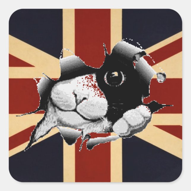 Funny Union Jack British Kitty Quadratischer Aufkleber (Vorderseite)