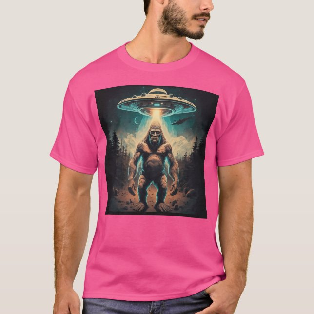 Funny Unique Bigfoot Selfie mit Ufos komisch T-Shirt (Vorderseite)