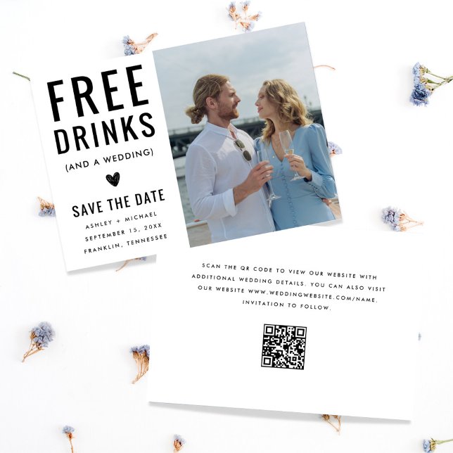 Funny Unique Free Drinks Qr Code Foto Hochzeit Save The Date (Von Creator hochgeladen)