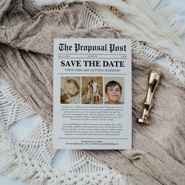Funny Unique Kids Wedding Newspapier Save the Date Einladung (Von Creator hochgeladen)