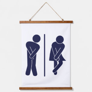 Funny Unisex Badezimmer Sign Wandteppich Mit Holzrahmen