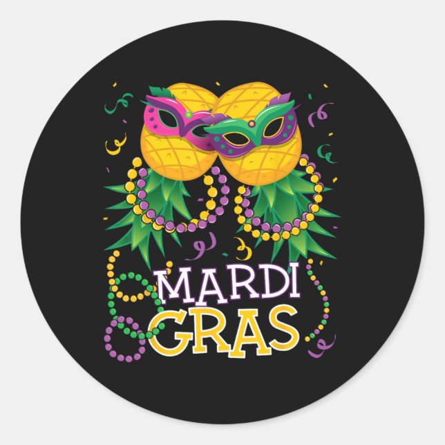 Funny Updown Pineaple Swinger Mardi Gras Bea Runder Aufkleber (Vorderseite)