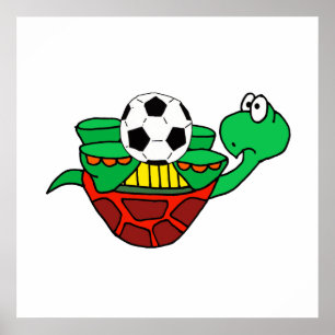Funny Updown Turtle mit Fußball Ball Poster
