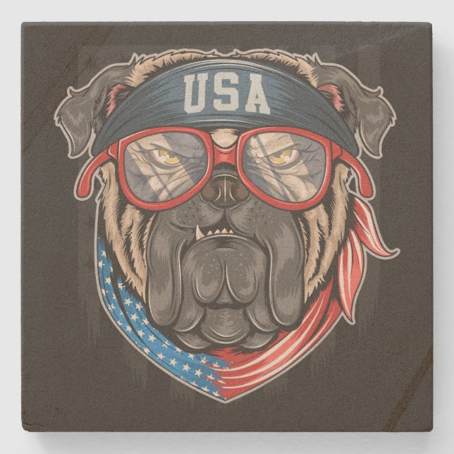 Funny USA Bandana Bulldog in Glasses Steinuntersetzer (Vorderseite)