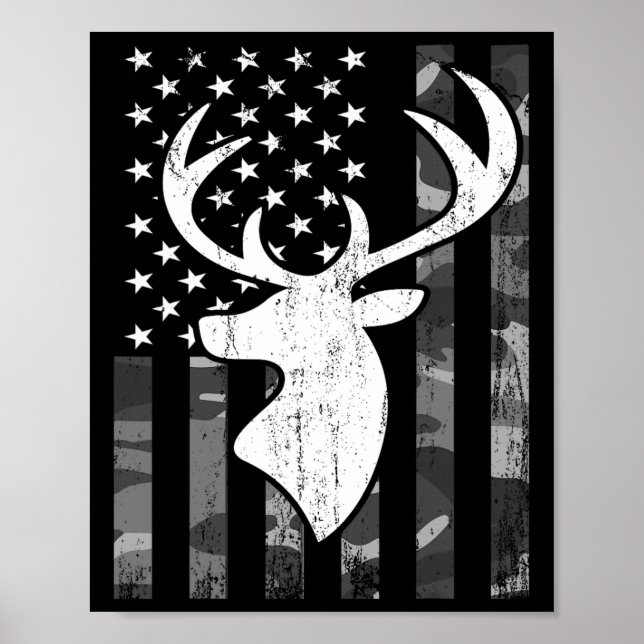 Funny Usa Flag Camouflage Whitetail Buck Deer Hunt Poster (Vorne)