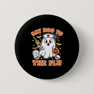 Funny Vaccine sagt Boo zum Grippegasturse Hallo Button