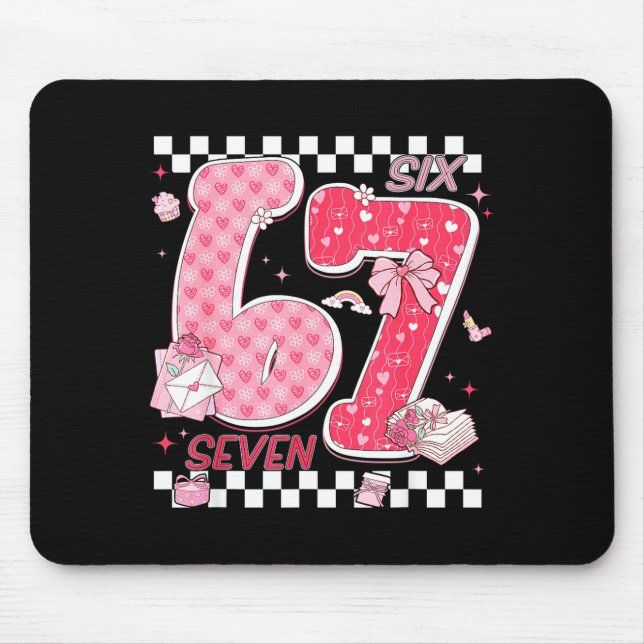 Funny Valentine 67 Six Seven Meme Pink Bow Boy Gir Mousepad (Vorne)