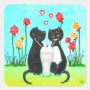 Funny Valentine Cats Creationarts Quadratischer Aufkleber