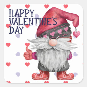 Funny Valentine Gnome Hearts Quadratischer Aufkleber