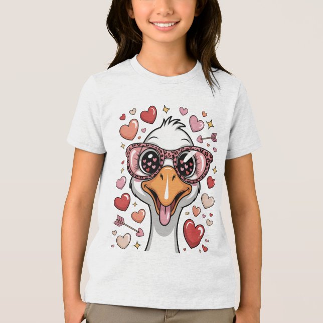 Funny Valentine Goose with Heart Sunglasses & Leop Tri-Blend Shirt (Vorderseite)