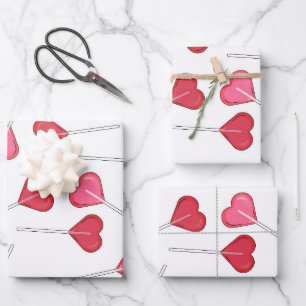 Funny Valentine Red Heart   Lollipop Muster Geschenkpapier Set