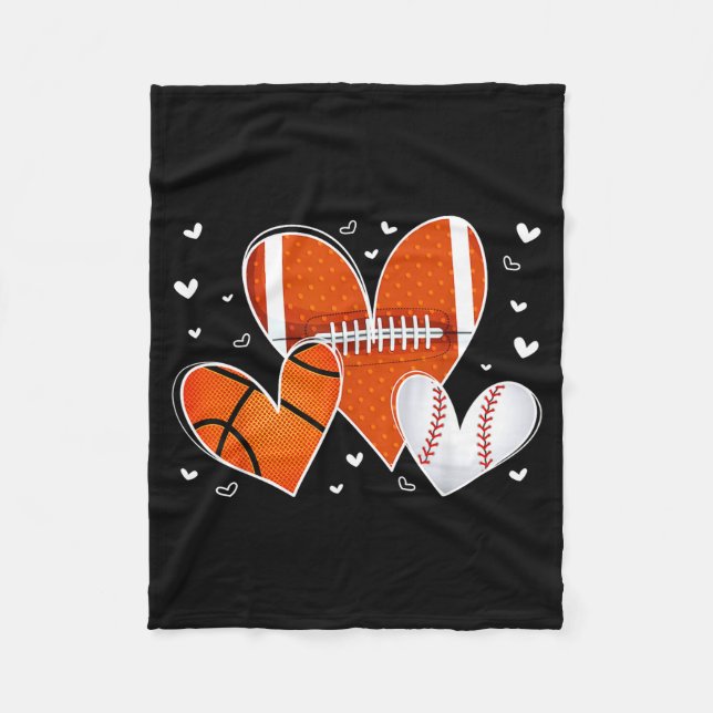 Funny Valentines Baseball Basketball Football Hear Fleecedecke (Vorderseite)