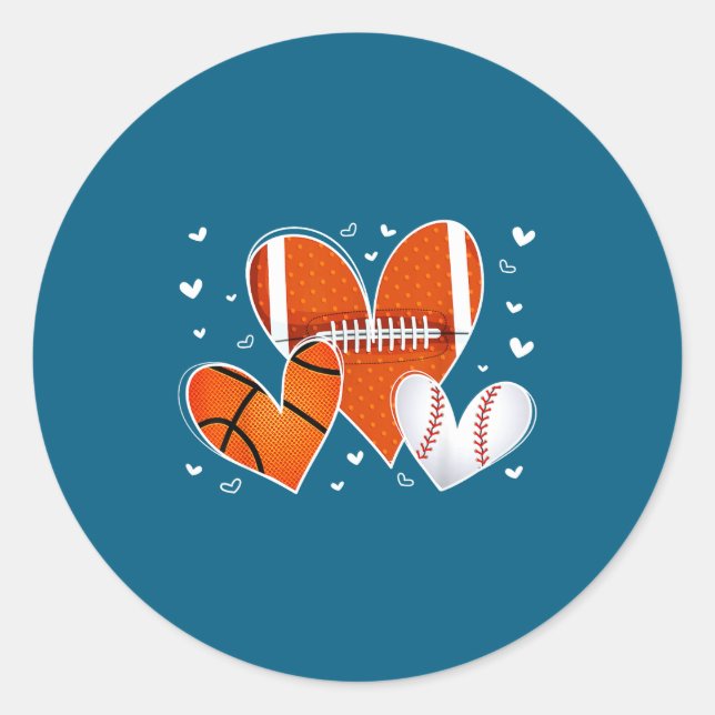 Funny Valentines Baseball Basketball Football Hear Runder Aufkleber (Vorderseite)