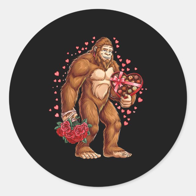 Funny Valentines Day Bigfoot Heart Love Sasquatch  Runder Aufkleber (Vorderseite)